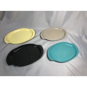 Vintage Boonton Ware Platters Set Of 4 - 11"x 7" Gray,Aqua,Beige,Yellow Preowned